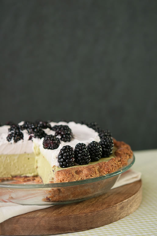 home sweet homework – silky matcha blackberry pie